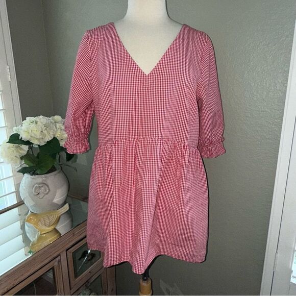 Maeve Anthropologie Gingham Tunic Peplum Blouse Red White Tunic Medium - Picture 5 of 12
